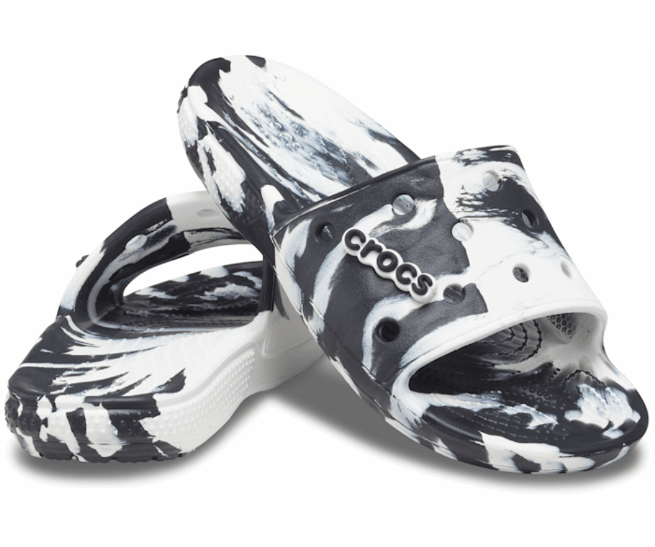 Crocs Klassisk Marmorerad Rutschkana Vit-svart